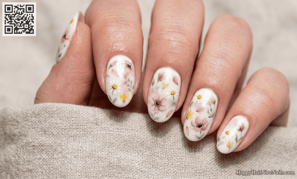  Glossy Floral Spring Nails
