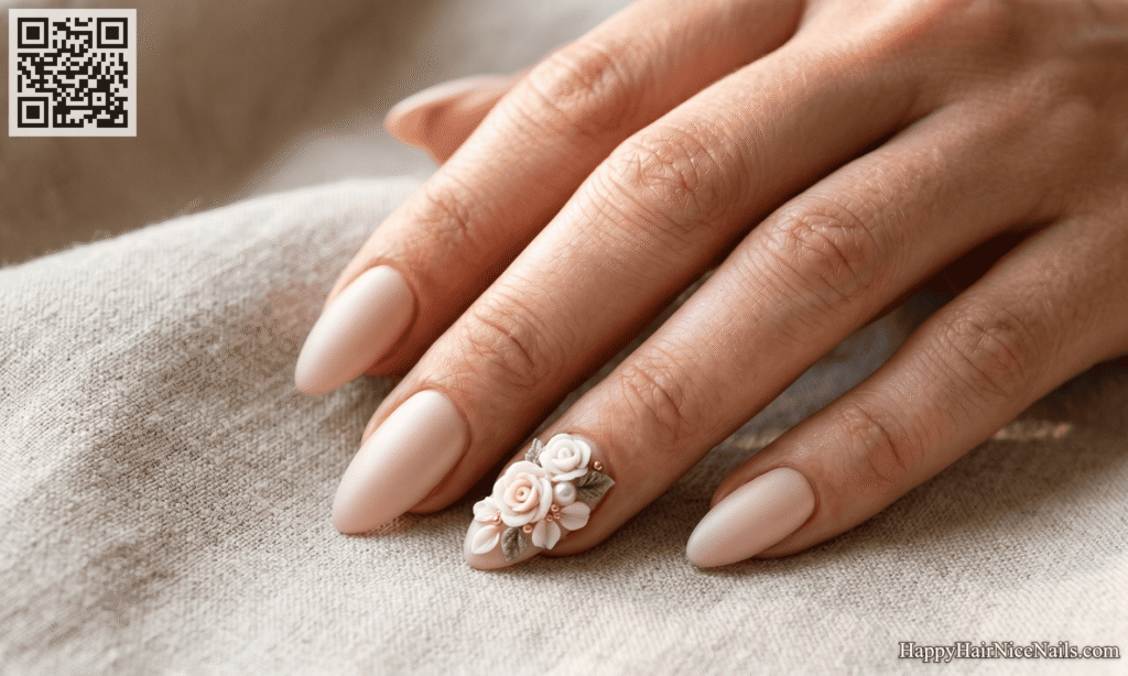 Satin with 3D embellishment Floral Spring Nails