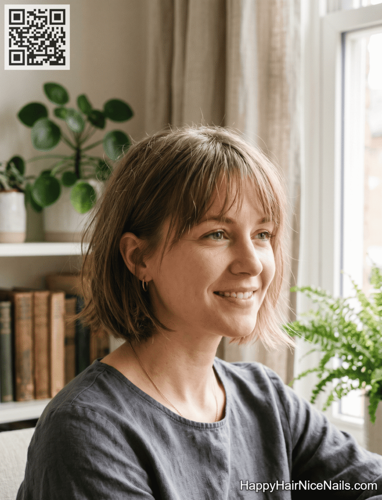 cheekbone-length French bob