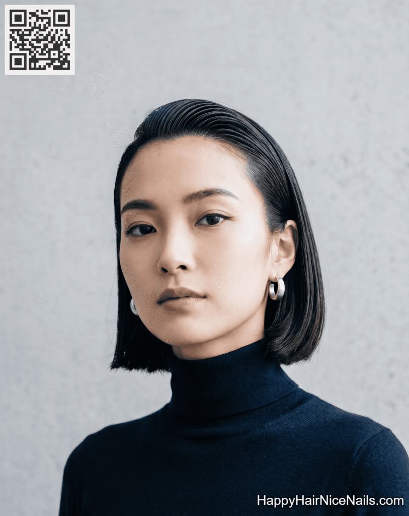 The Slicked-Back Fringe French Bob