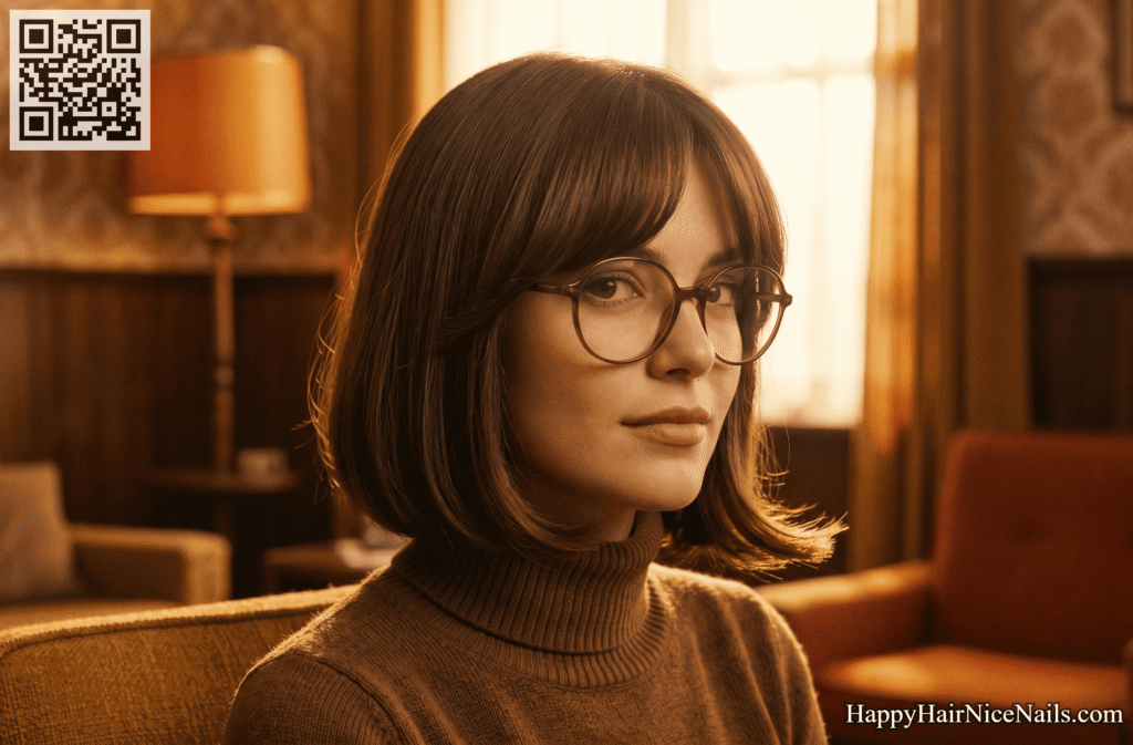 Italian Bob with Heavy Curtain Fringe and Flicked Ends