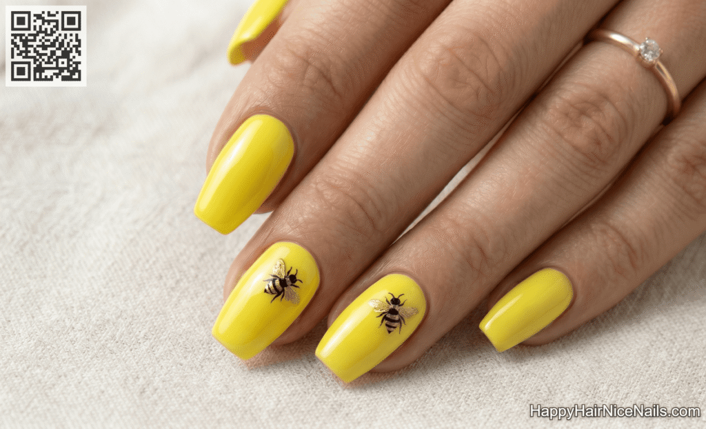 Lemon Yellow with Hand-Painted Bees