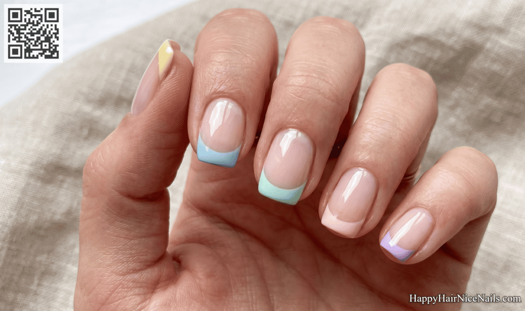 Short Spring Nails with Pastel Rainbow Tips