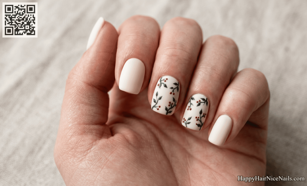 Short Spring Nails with Vine and Berry Detail
