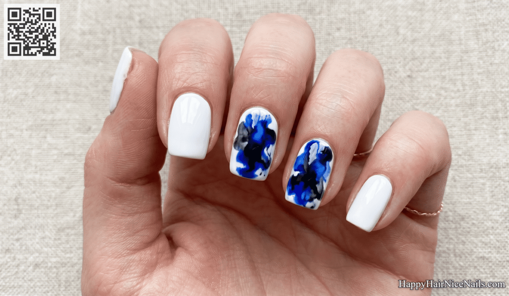 Short Spring Nails with Abstract Ink Blot Art