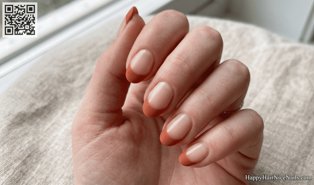 Short Spring Nails with a Terracotta French Tip