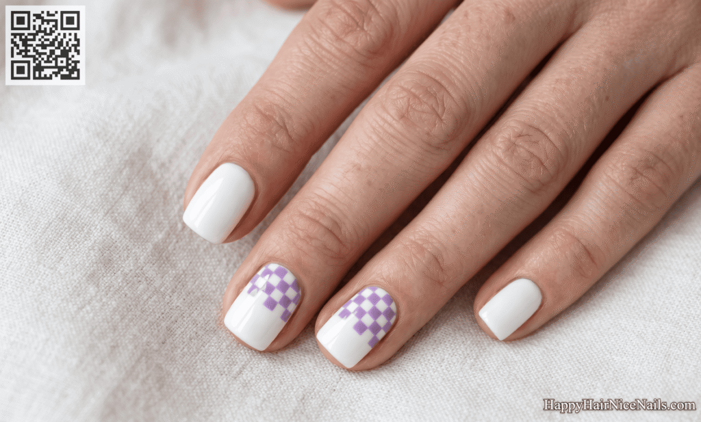 Short Spring Nails with a Checkerboard Tip