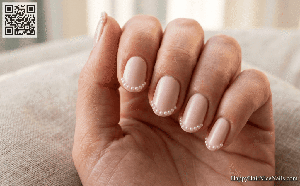  Short Spring Nails with Pearl Tip Outline