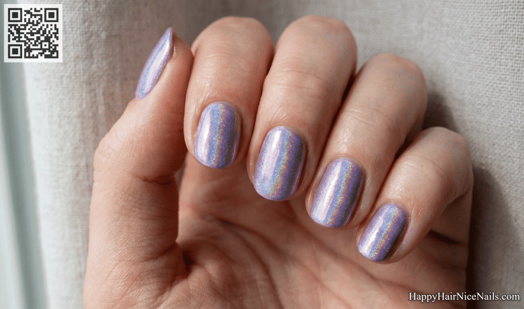 Short Spring Nails in Holographic Lavender