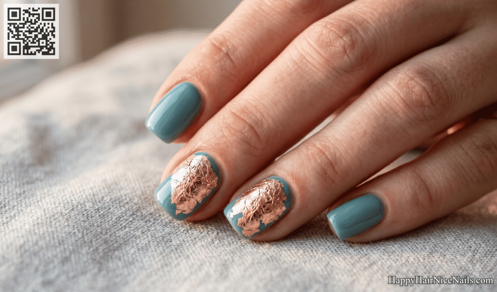 Short Spring Nails with Foil Pressed Accents