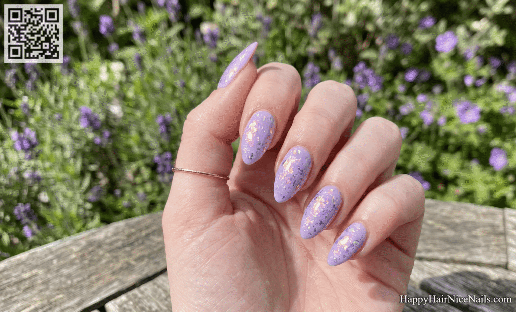  Lavender with Iridescent Flake Foil Spring Almond Nails