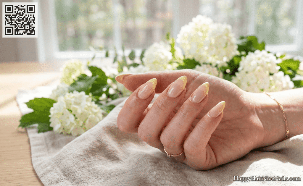 Soft Yellow French Tip Spring Almond Nails