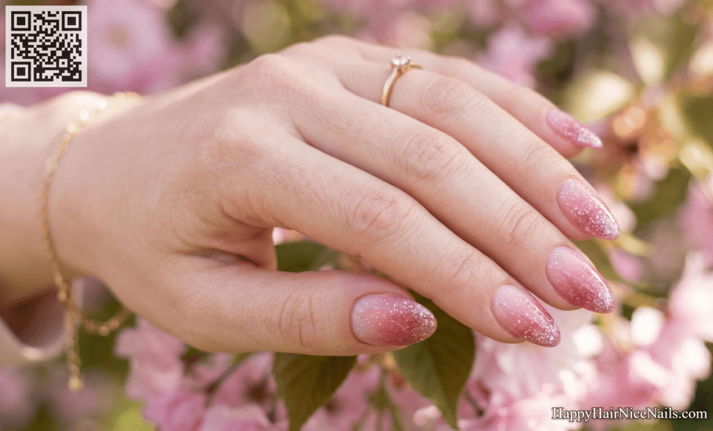 Blush Pink Ombre with Micro Glitter Fade Spring Nails