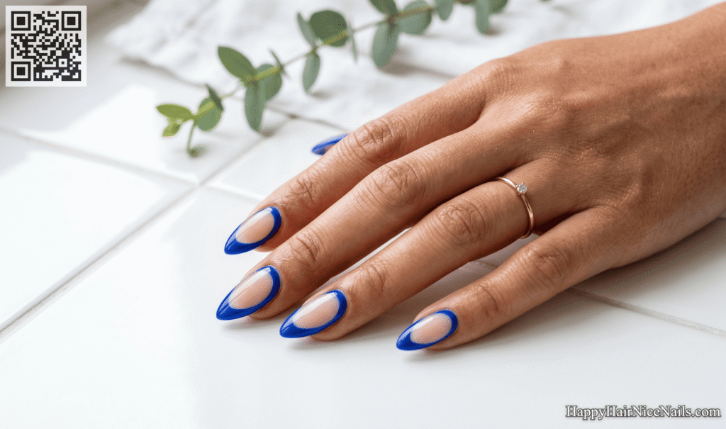 Cobalt Blue Negative Space Spring Almond Nails