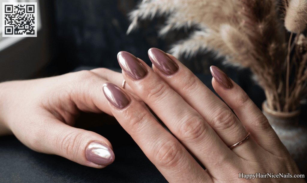 Dusty Mauve Chrome Spring Almond Nails