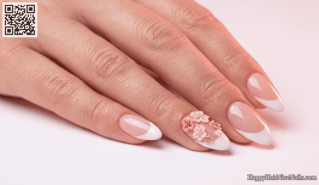 White Spring French Tips with 3D Floral Appliqué