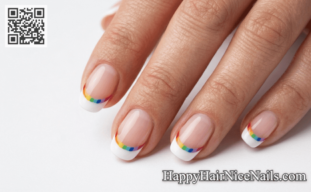 French Spring French Tips with Thin Rainbow Smile Line