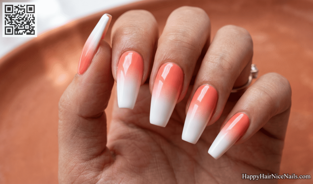 Coral-to-White Reverse Spring French Tips