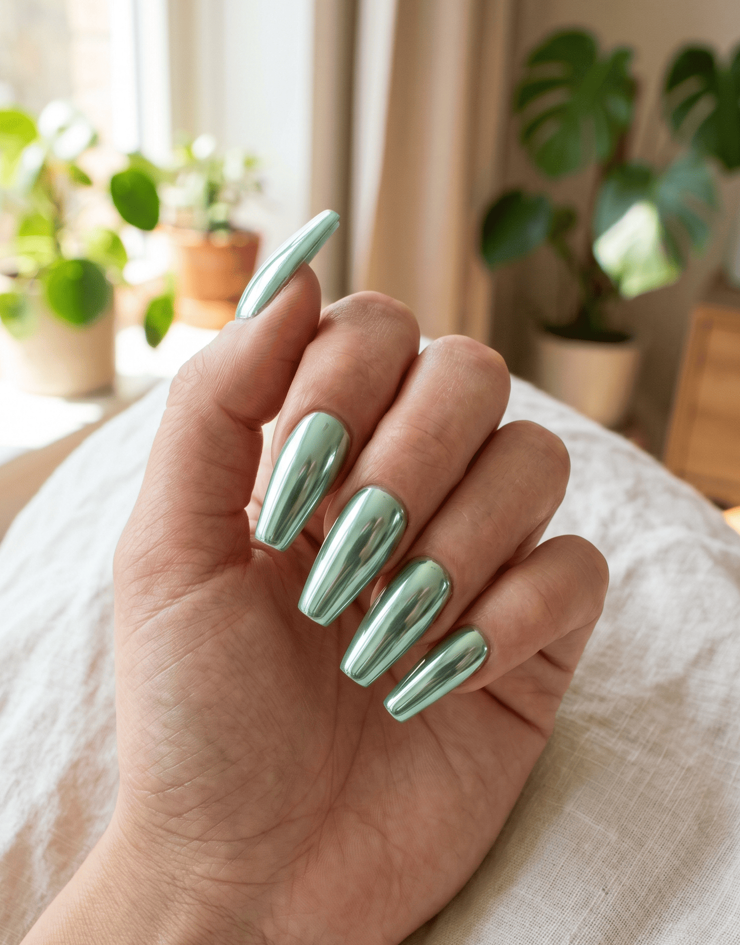 Mint Chrome Spring Nails