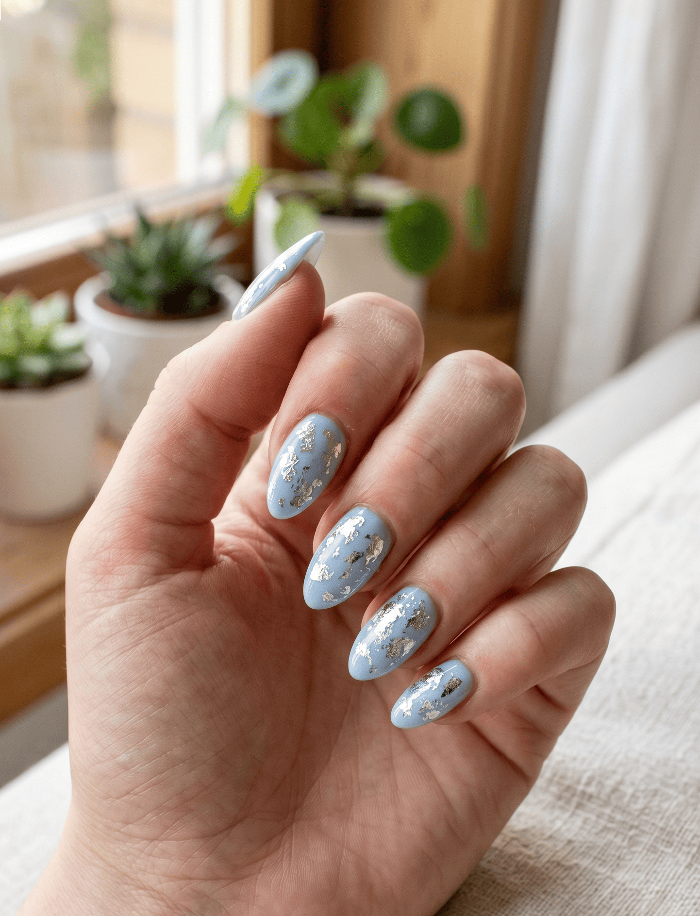 Baby Blue and Silver Foil Spring Nails