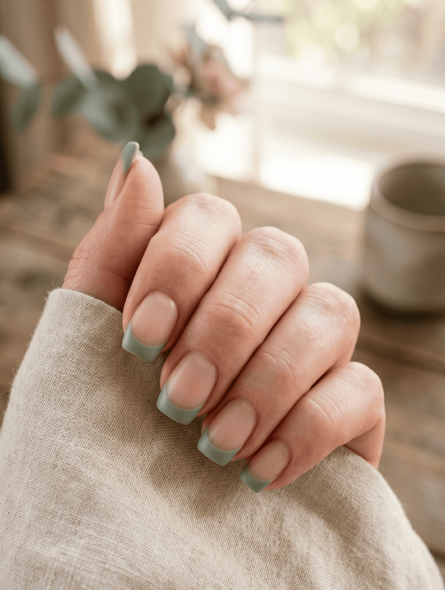  Sage Green French Tips