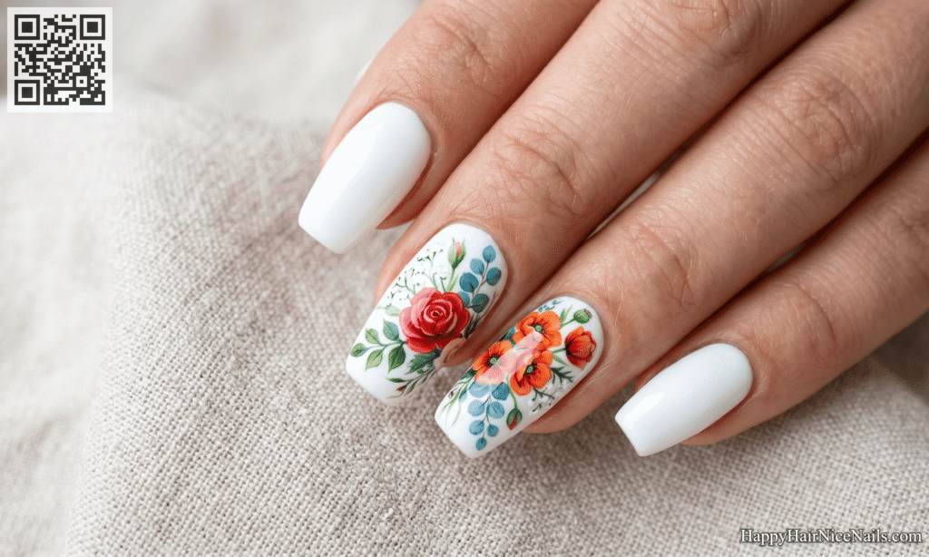 Glossy Floral Spring Nails