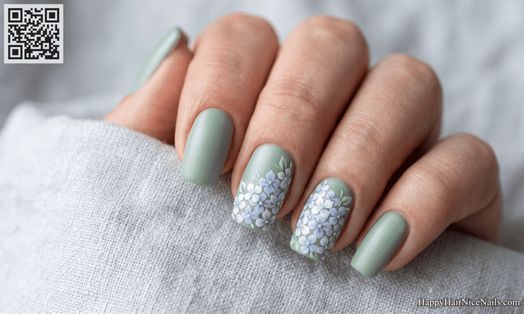 Satin Floral Spring Nails