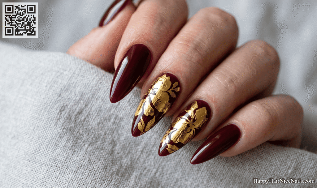 Glossy with foil Floral Spring Nails