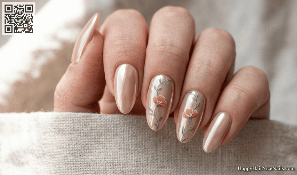 Chrome with hand-painted detail Floral Spring Nails