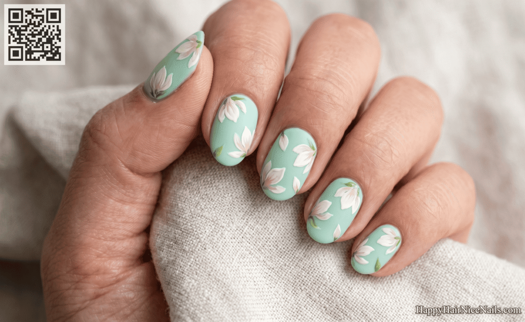 Matte Floral Spring Nails