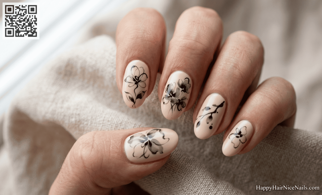 Satin Floral Spring Nails
