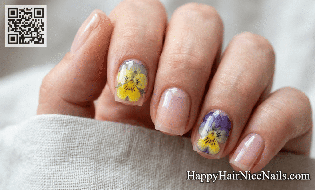 Glass glossy (encapsulated) Floral Spring Nails