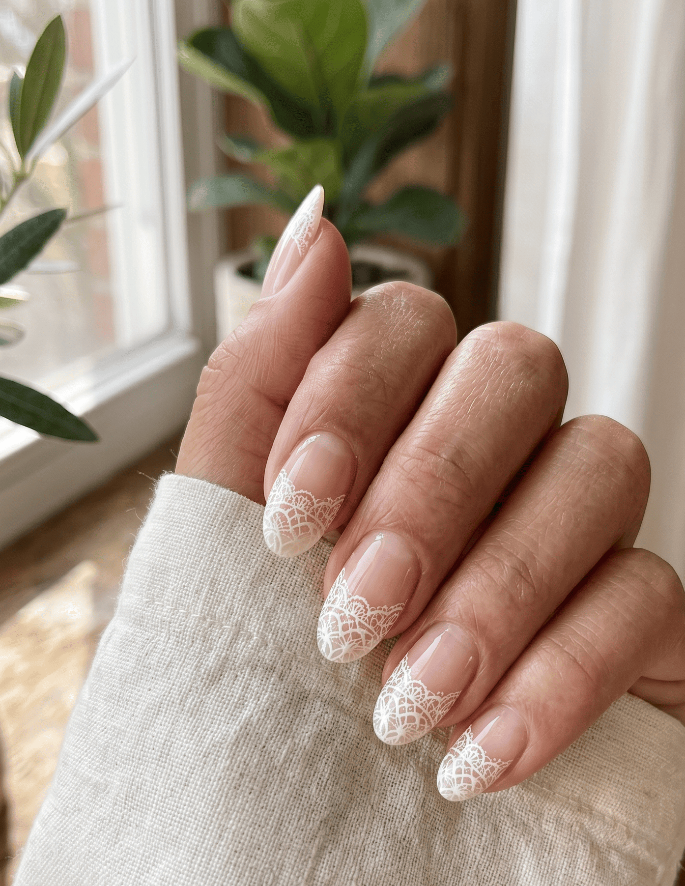 White Lace Tip Spring Nails