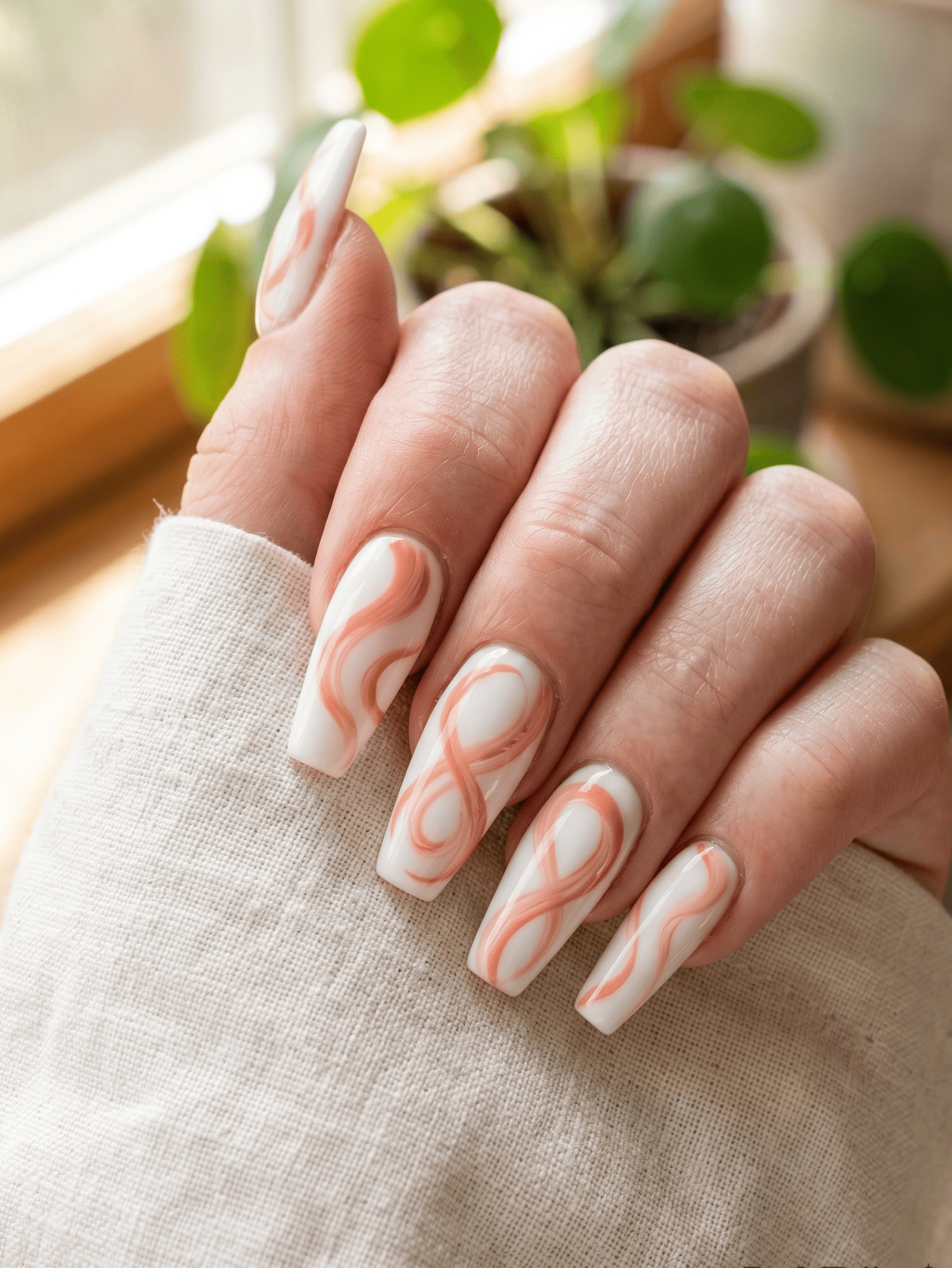 . Abstract Swirl in Peach and White