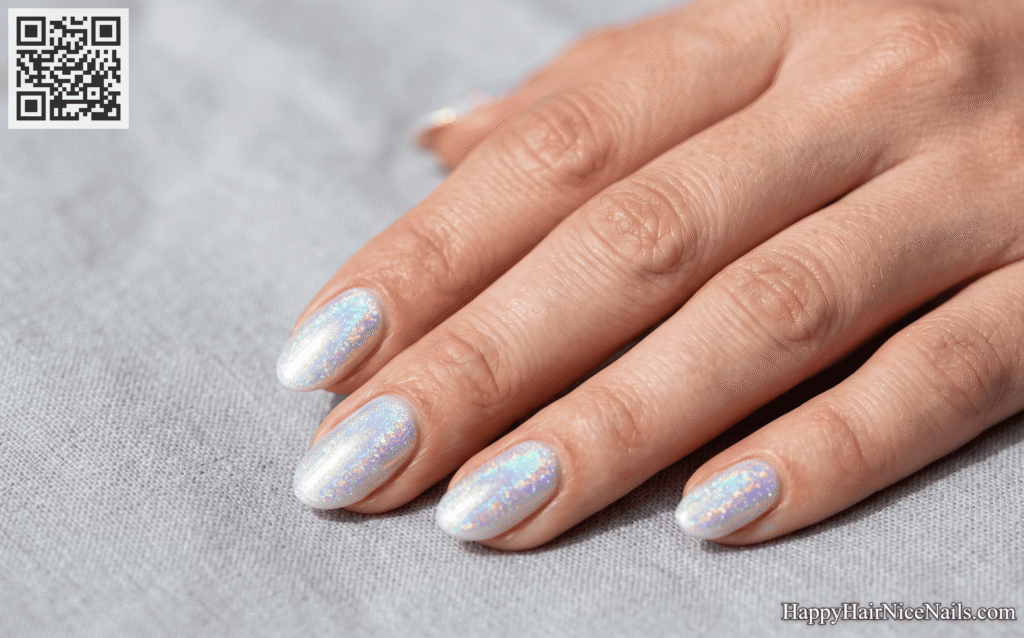 Pearl White Holographic Beach Nails
