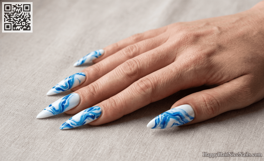 Aqua Marble Swirl Nails