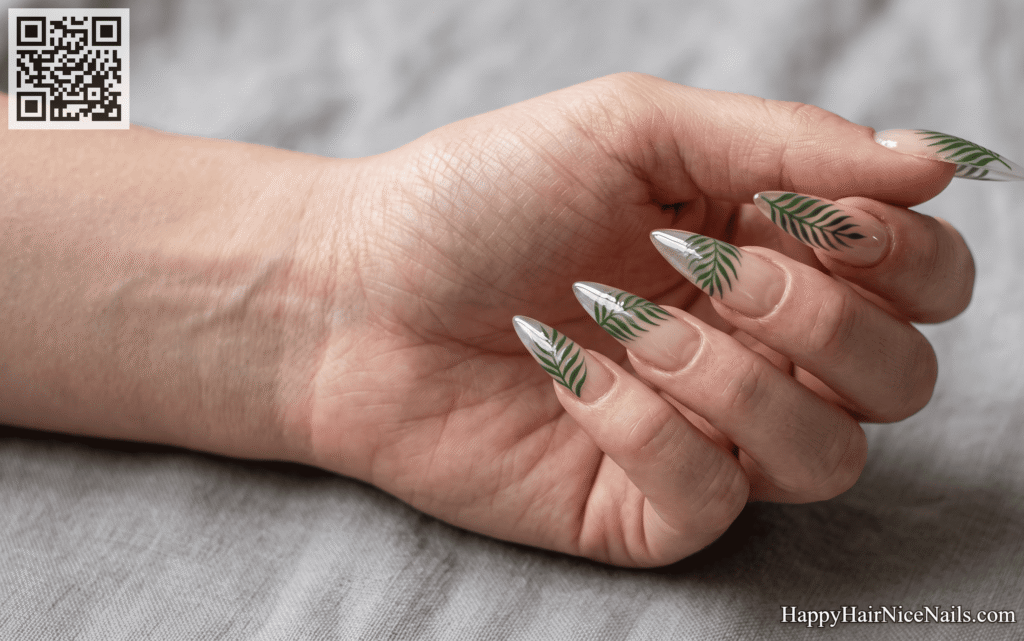 Palm Leaf Negative Space Beach Nails