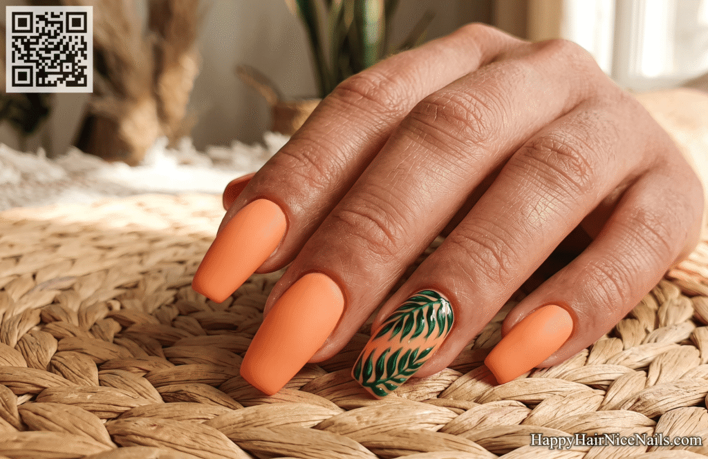 Papaya Orange Hand-Painted Palm Leaves