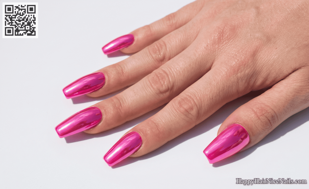 Hot Pink Chrome Statement Nails
