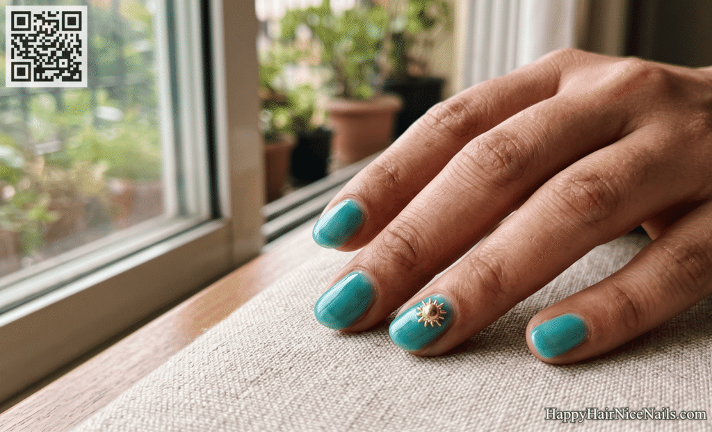 Turquoise Jelly Nails with Sun Charm