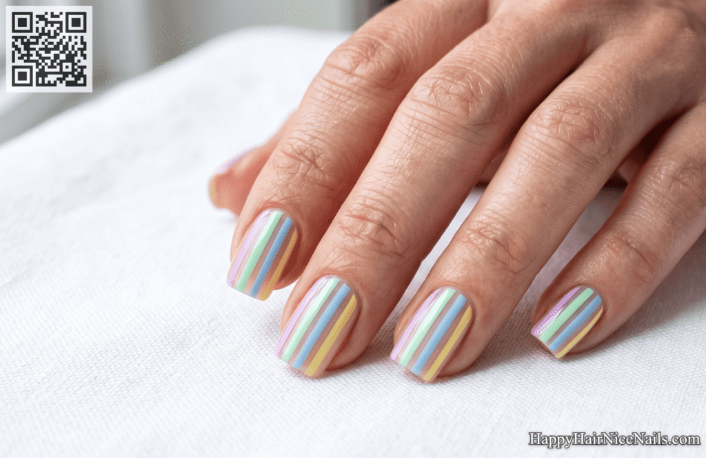 Pastel Rainbow Stripe Nails