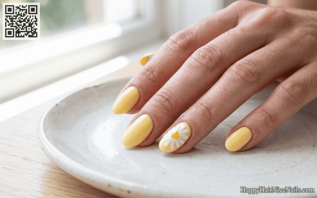 Buttercream Yellow Daisy Easter Nails