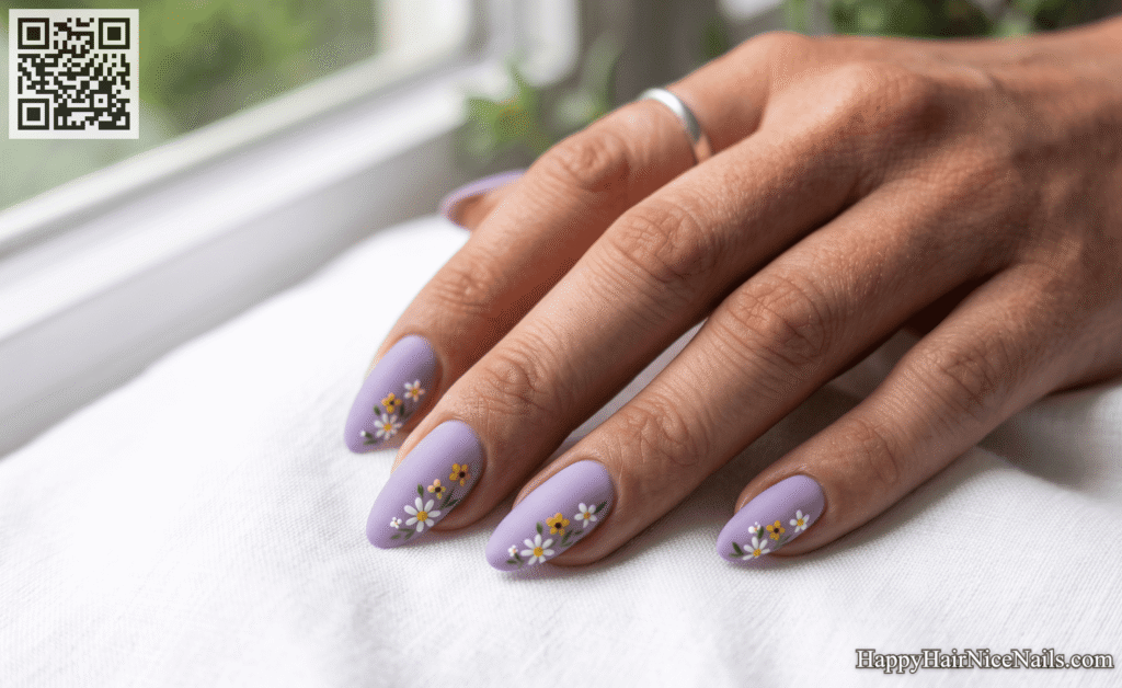 Hand-Painted Floral Lavender Spring Nails