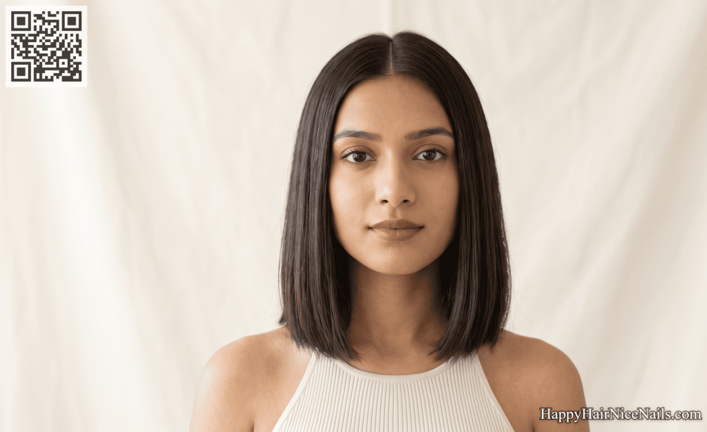 Middle-Parted Symmetrical Lob — Clean, Balanced Lob Hairstyles for Round Face Structure