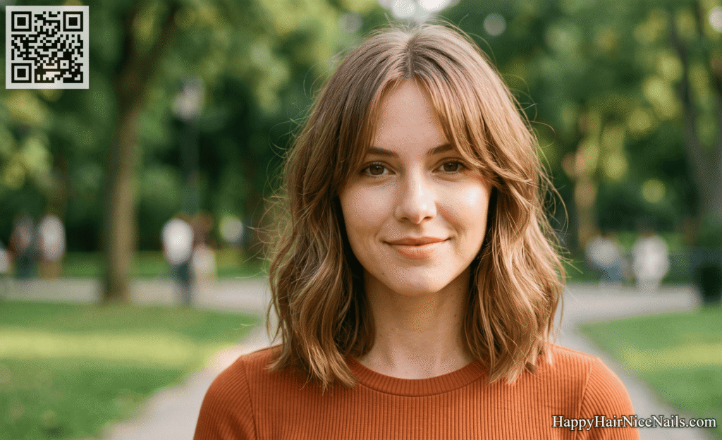 Curtain-Fringe Lob — Lob Hairstyles for Round Face With Face-Framing Softness