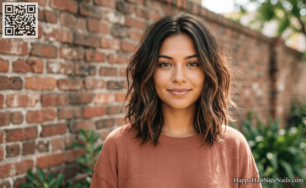 Choppy Ends Lob — Textured, Low-Maintenance Lob Hairstyles for Round Face