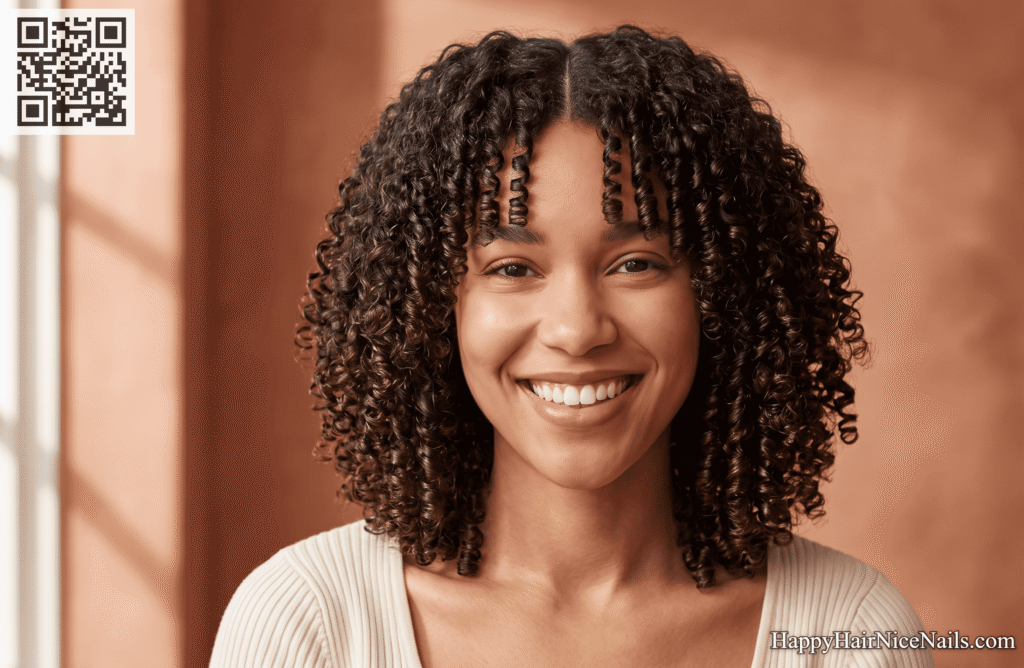 Curly Lob with Natural Curl-Pattern Curtain Bangs