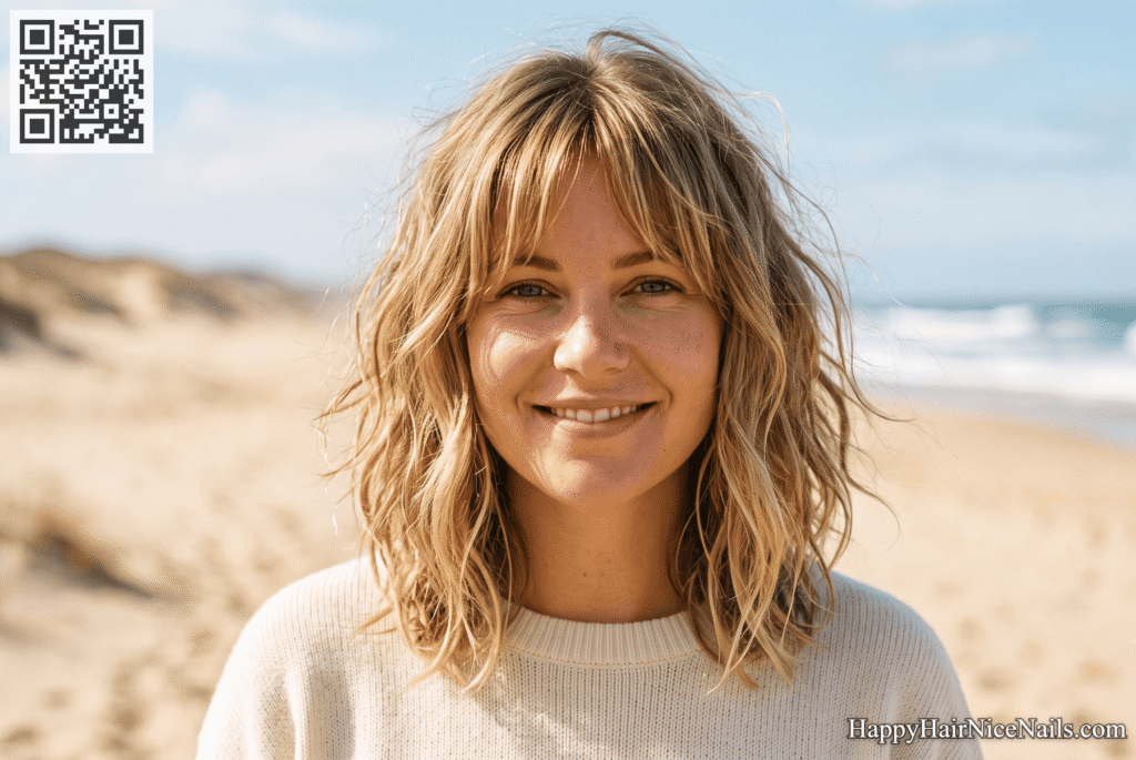 Lob with Curtain Bangs and Beachy Waves