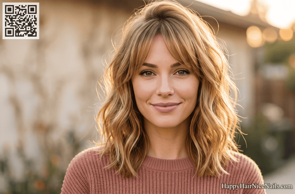 Lob with Curtain Bangs and Side-Swept Volume