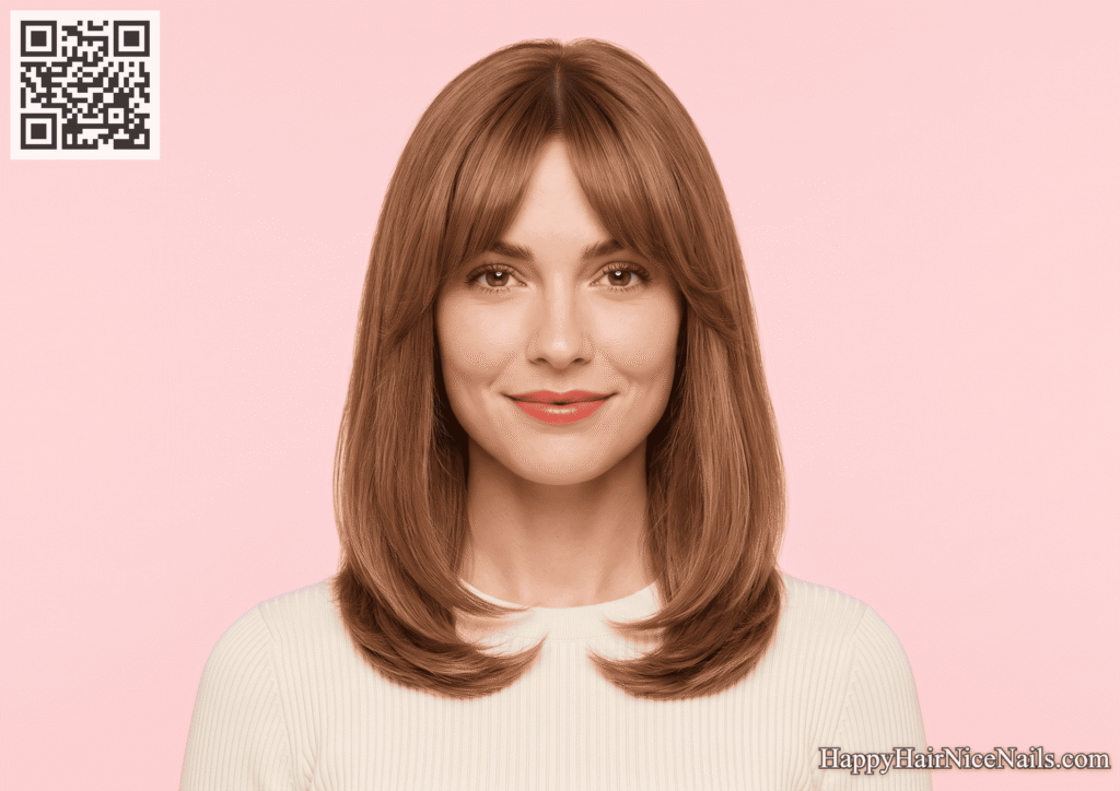 Lob with Curtain Bangs and Soft Layers Throughout
